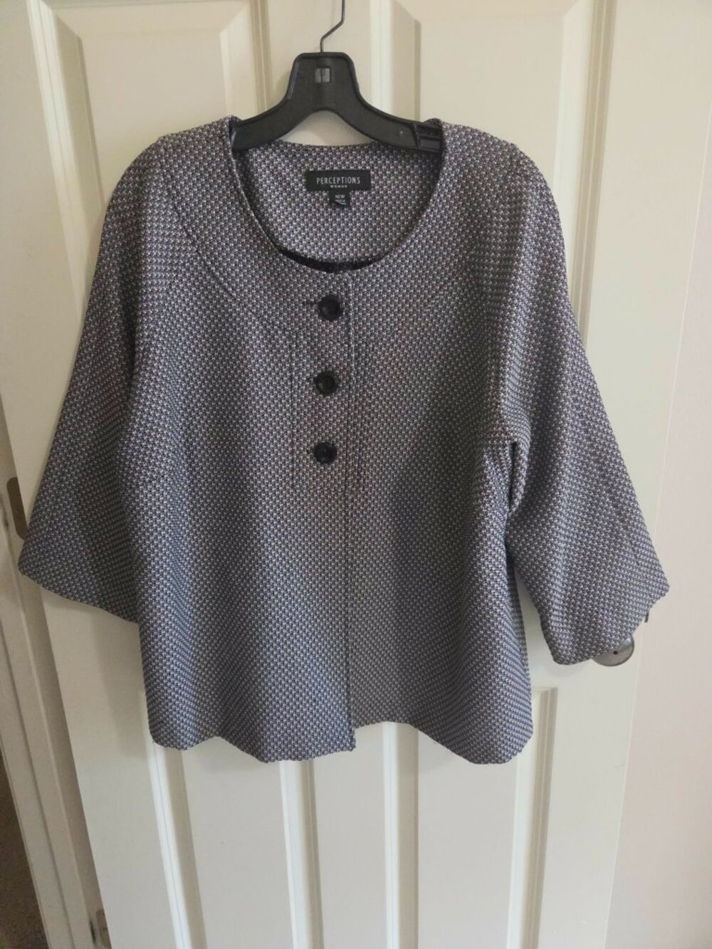 Perceptions Woman Plus Size 16W Black White Geometric Print Jacket
